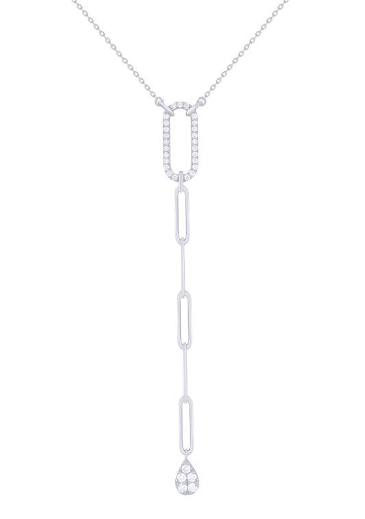 Oval Diamond Paperclip Lariat Necklace