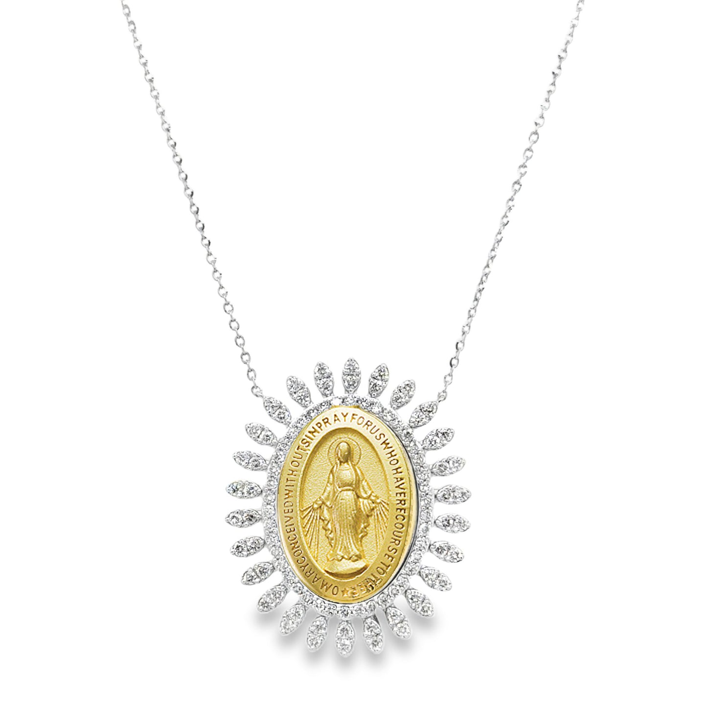 Divine Radiance: 14K Gold Diamond Halo Miraculous Medal Necklace
