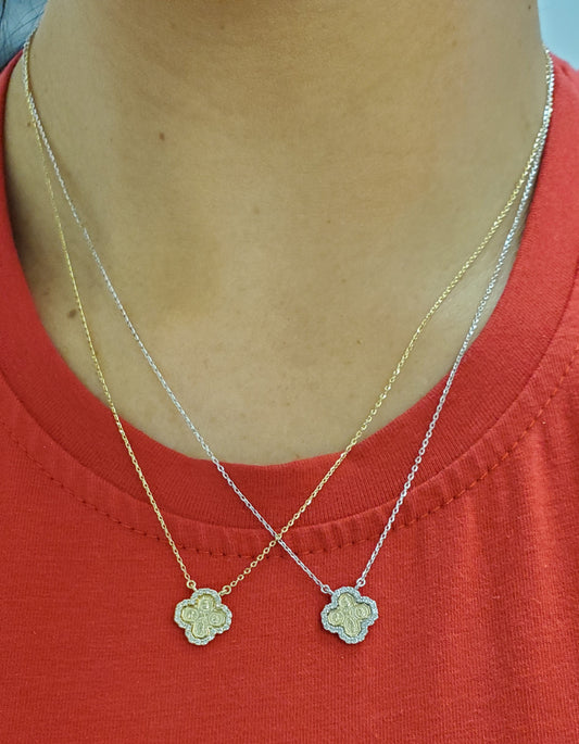 Mini Diamond Four Way Medal Cross Necklace