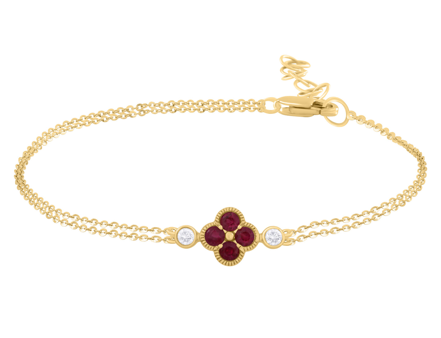 Clover Ruby And Diamond Earring, Bracelet and Ring Gift Jewelry Set
