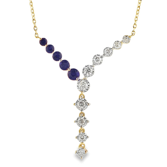 Luxurious Color Stone Accented Diamond Illusion Lariat Gold Necklace