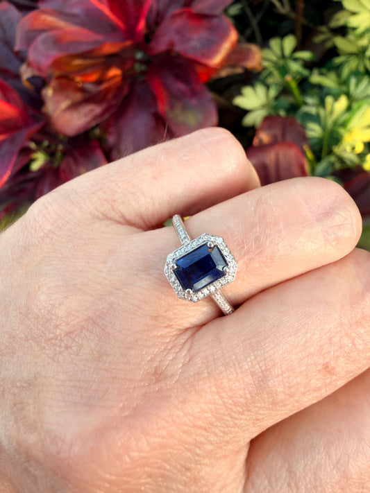 Adelia Halo Sapphire and Diamond Ring 14K White Gold