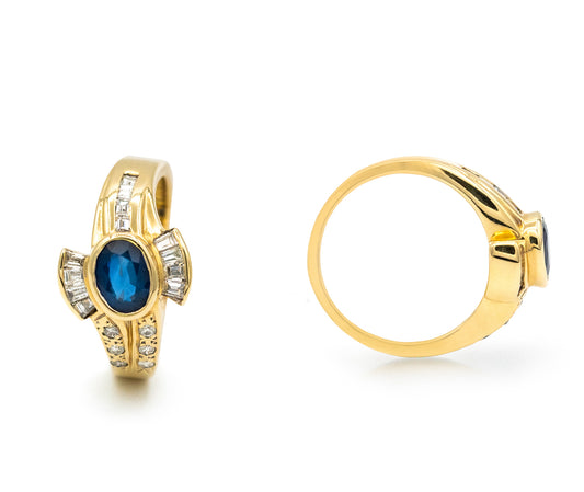 Blue Sapphire Peacock Design Diamond Ring