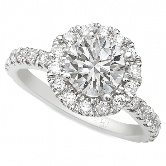 Le Fleur Round Halo French Pave Diamond Engagement Ring 14K White Gold