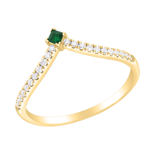 Diamond and Precious Gem Diamond V Shape Ring