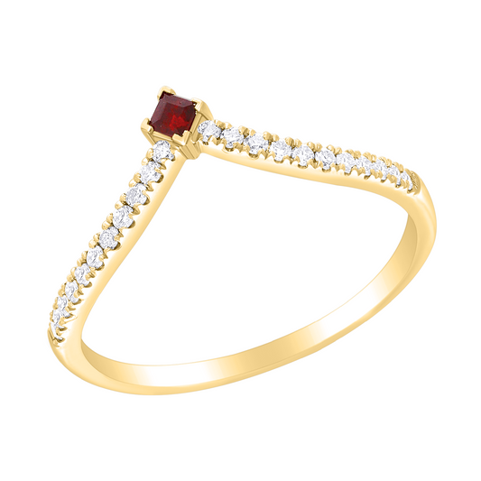Diamond and Precious Gem Diamond V Shape Ring