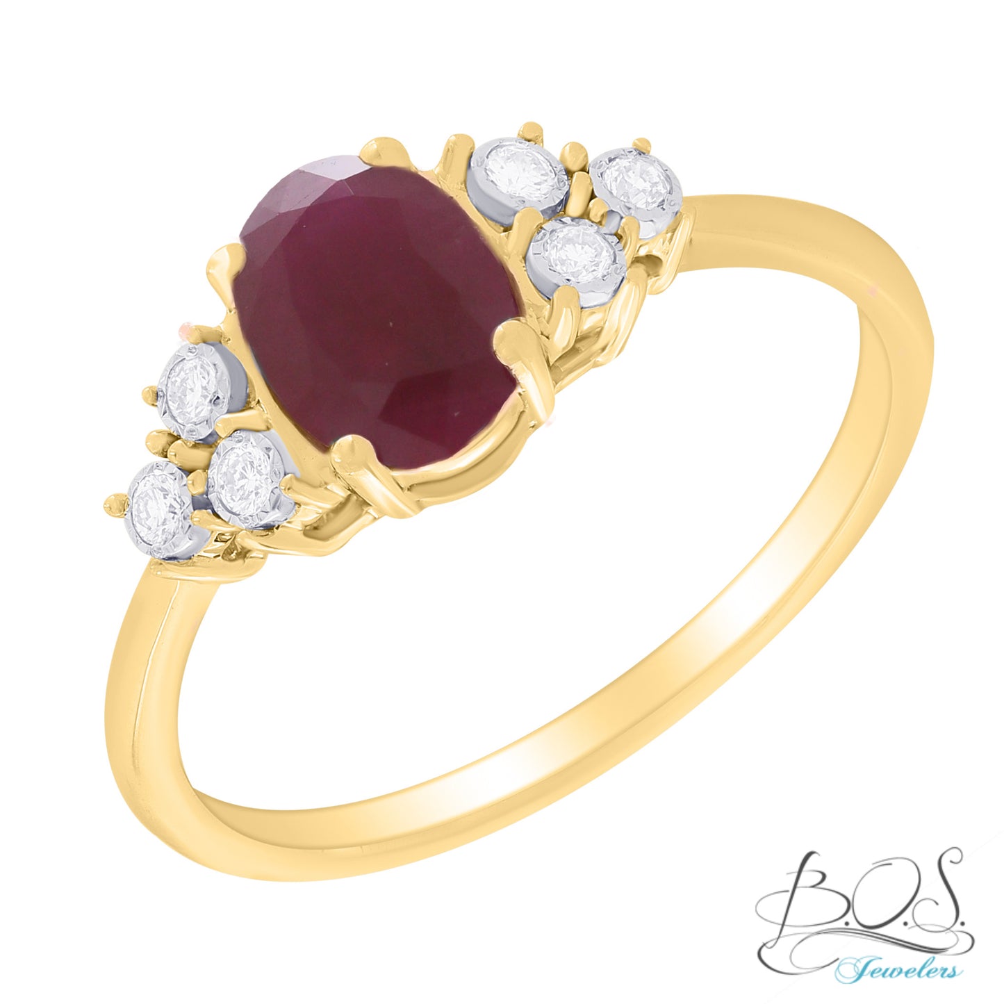 14K Gold Oval Color Stone with Diamond Illusions Ring