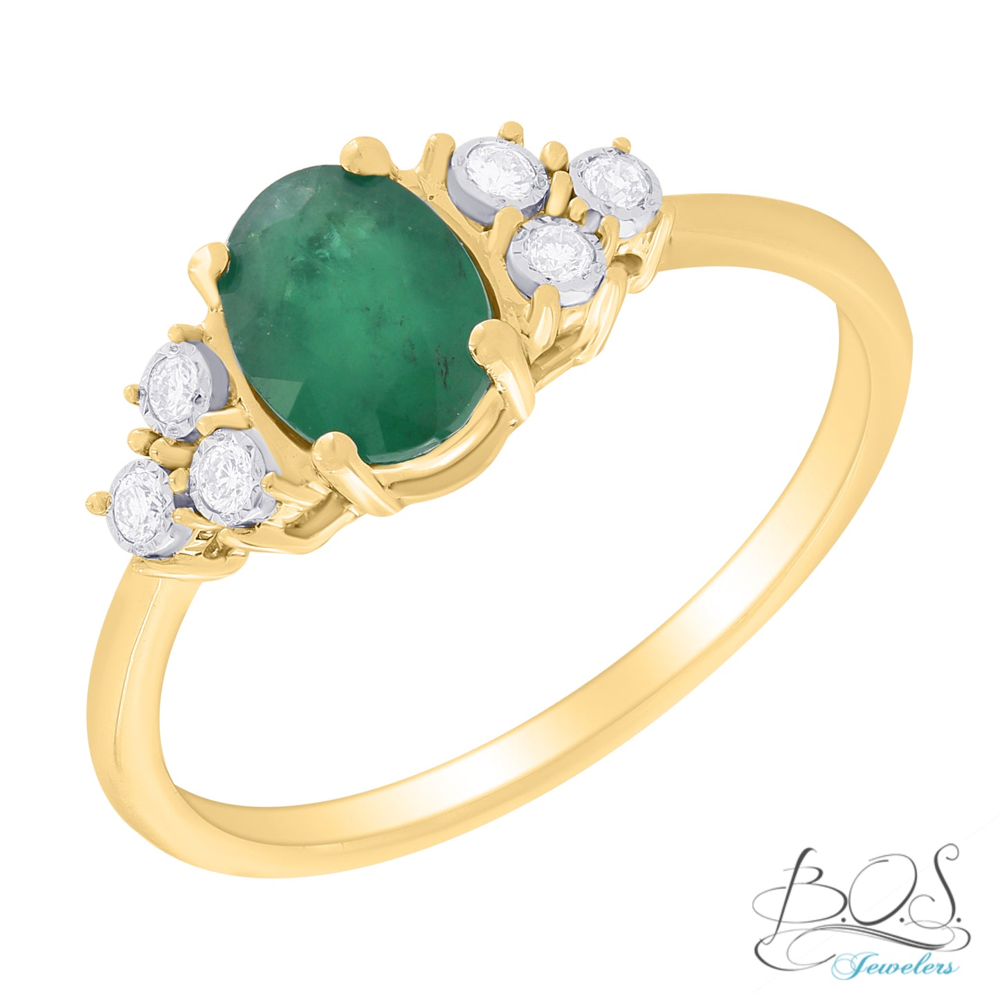 14K Gold Oval Color Stone with Diamond Illusions Ring