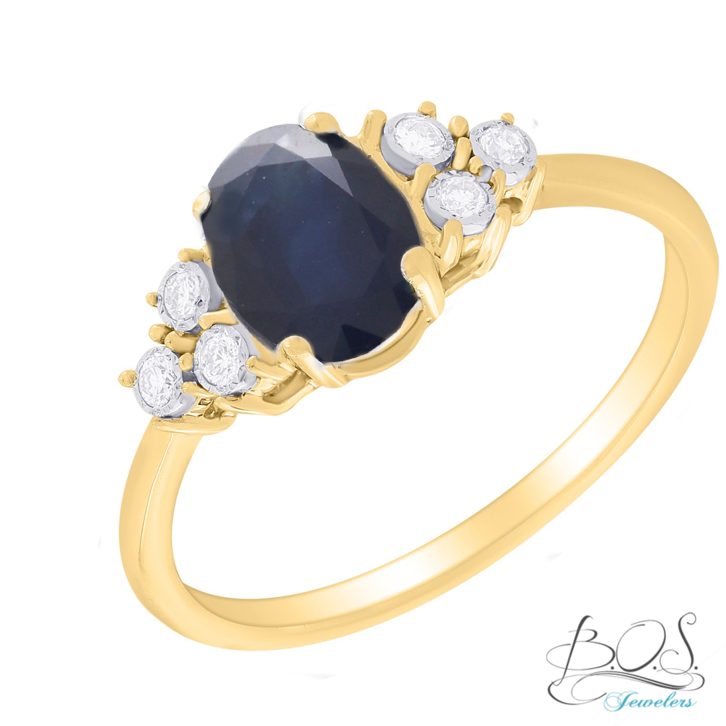 14K Gold Oval Color Stone with Diamond Illusions Ring