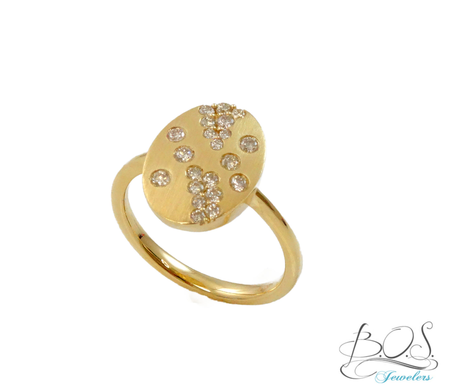 14K Gold Satin Finish Oval Diamond Ring