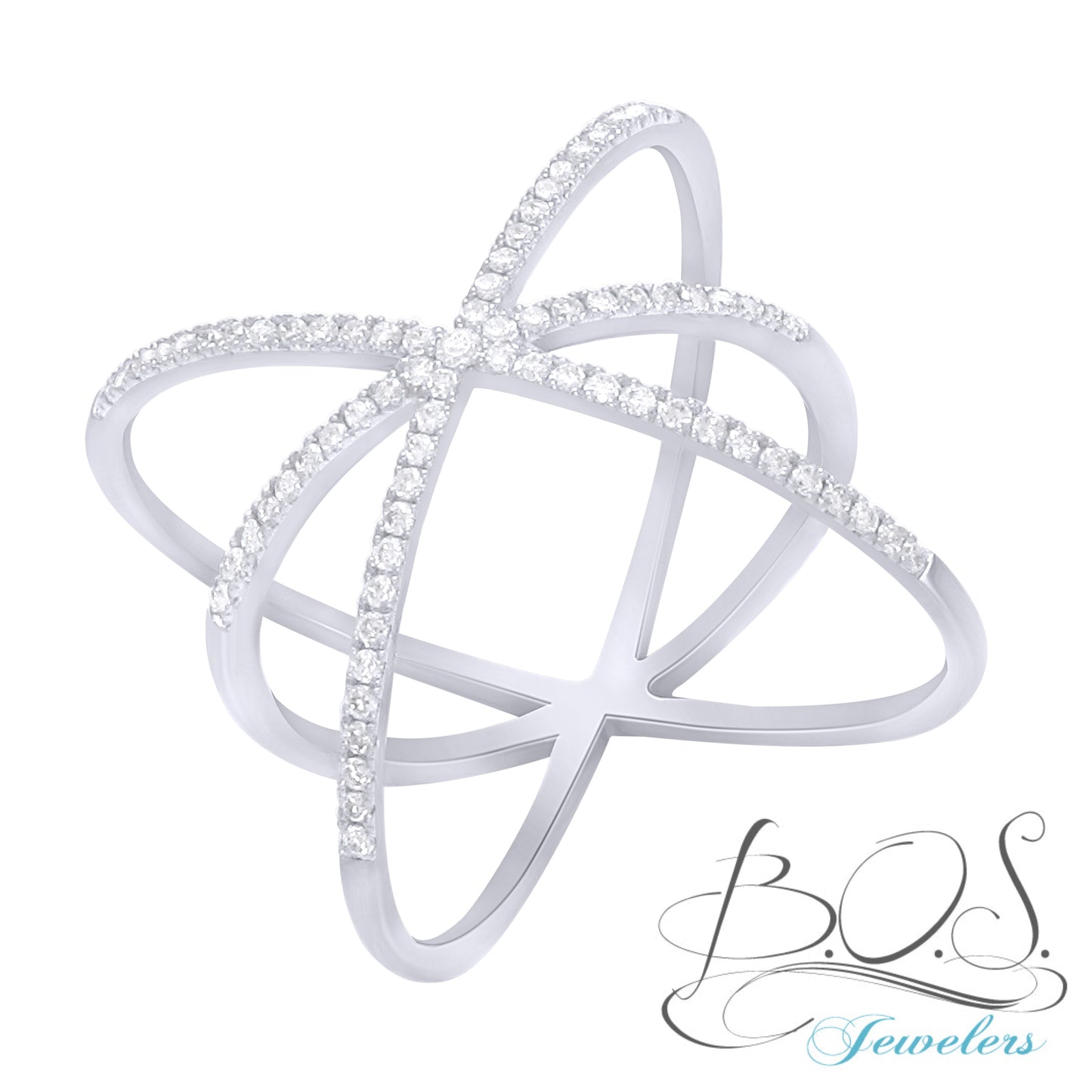14k Gold Diamond Criss Cross Ring