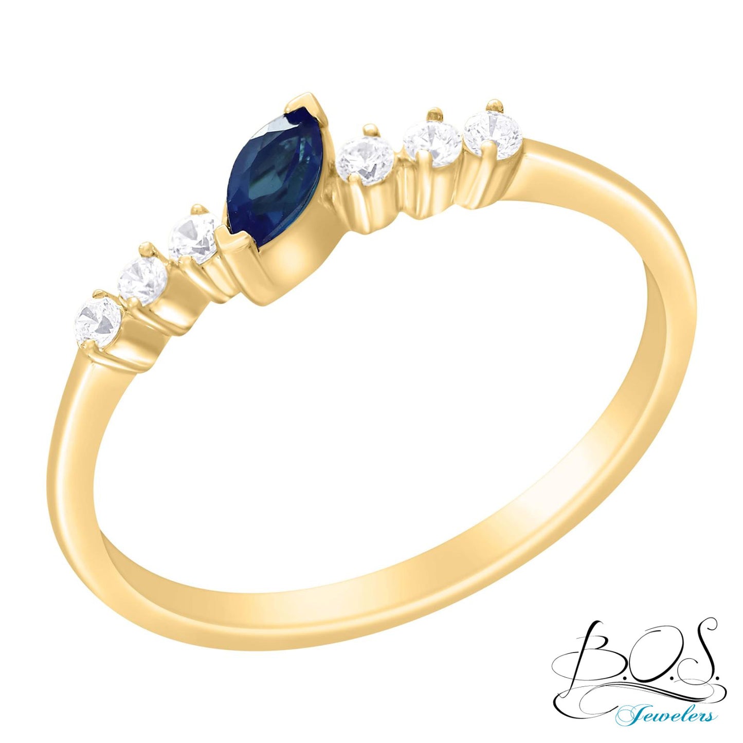 14K Gold Diamond and Marquise Color Stone Ring