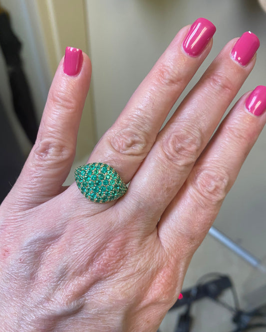 Opulent Large Dome Color Stone Pave Ring