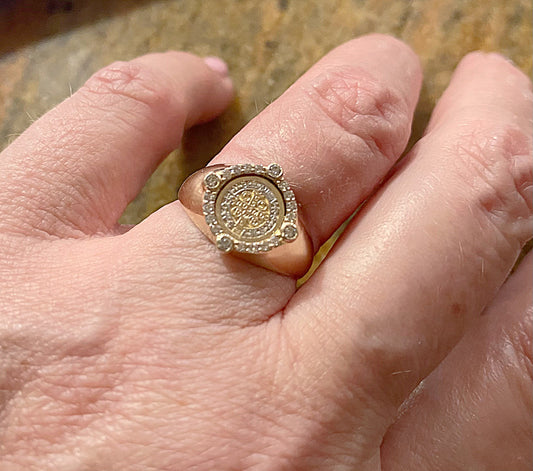 Cardinal Diamond Halo Saint Benedict Medal Signet Ring