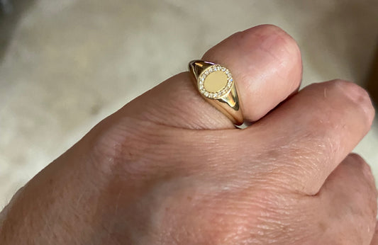 Petite Pave Diamond Engravable Signet Pinky Ring