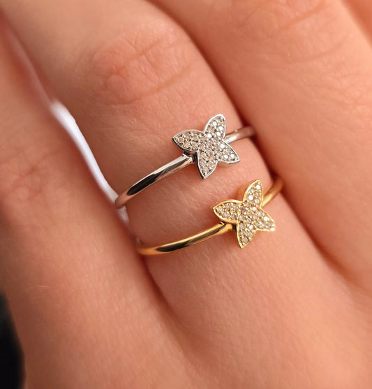 Dainty Diamond Pave Butterfly Ring