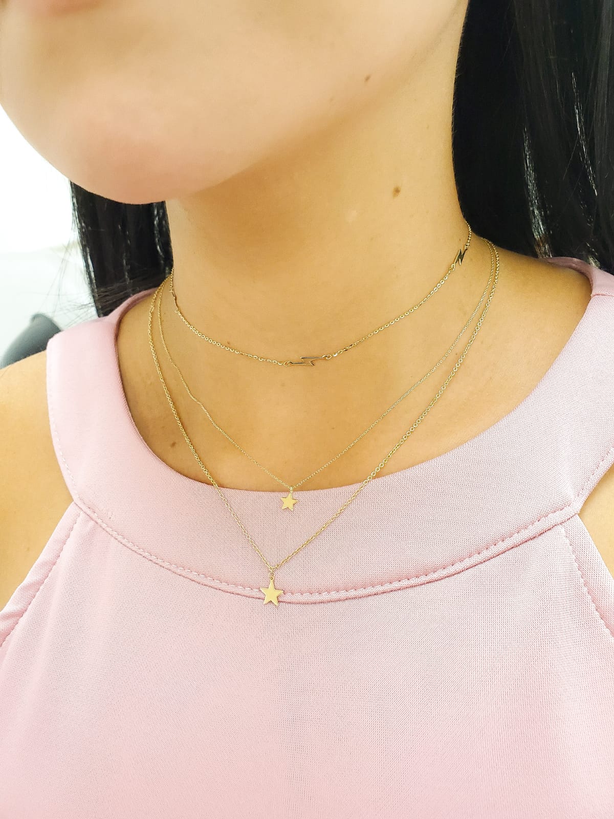 Three Lightning Bolts Choker Necklace 14K Yellow Gold