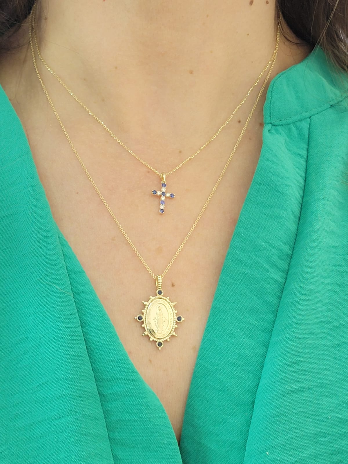 Diamond/Ruby, Emerald, Blue Sapphire Cross 14K Gold