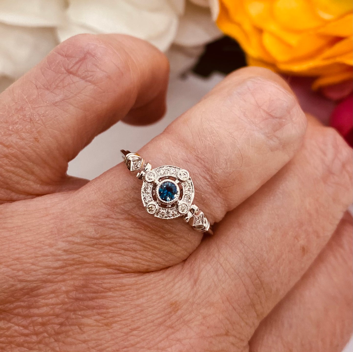 Aisling Vintage Style Ceylon Blue Sapphire and Diamond Ring