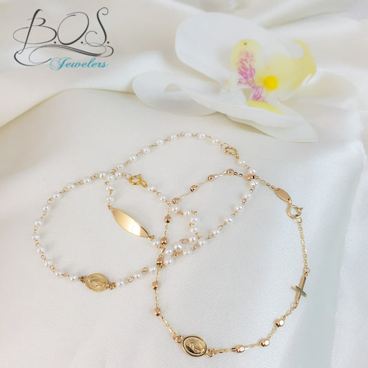 Oval Engravable Plate Pearl Bracelet
