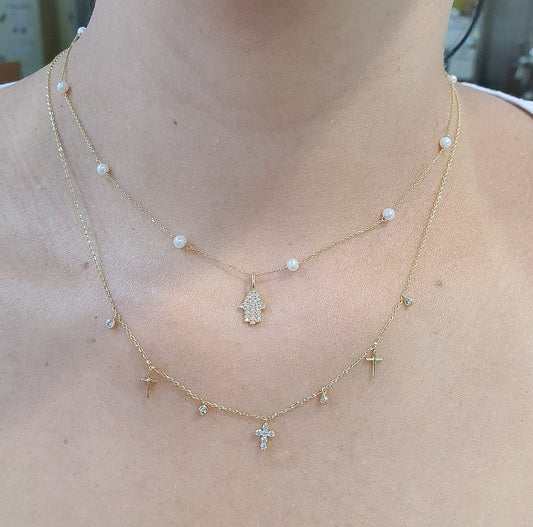 Dangling Diamond Bezel and Cross Necklace