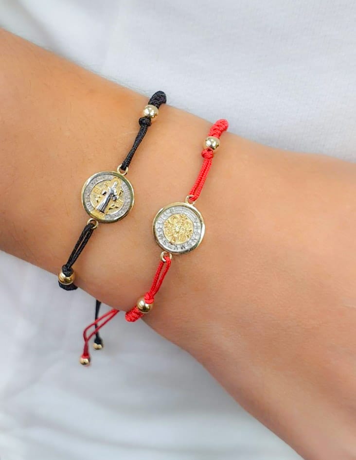 14 Karat 2-tone St. Benedict Medal (12MM) Macrame Bracelet