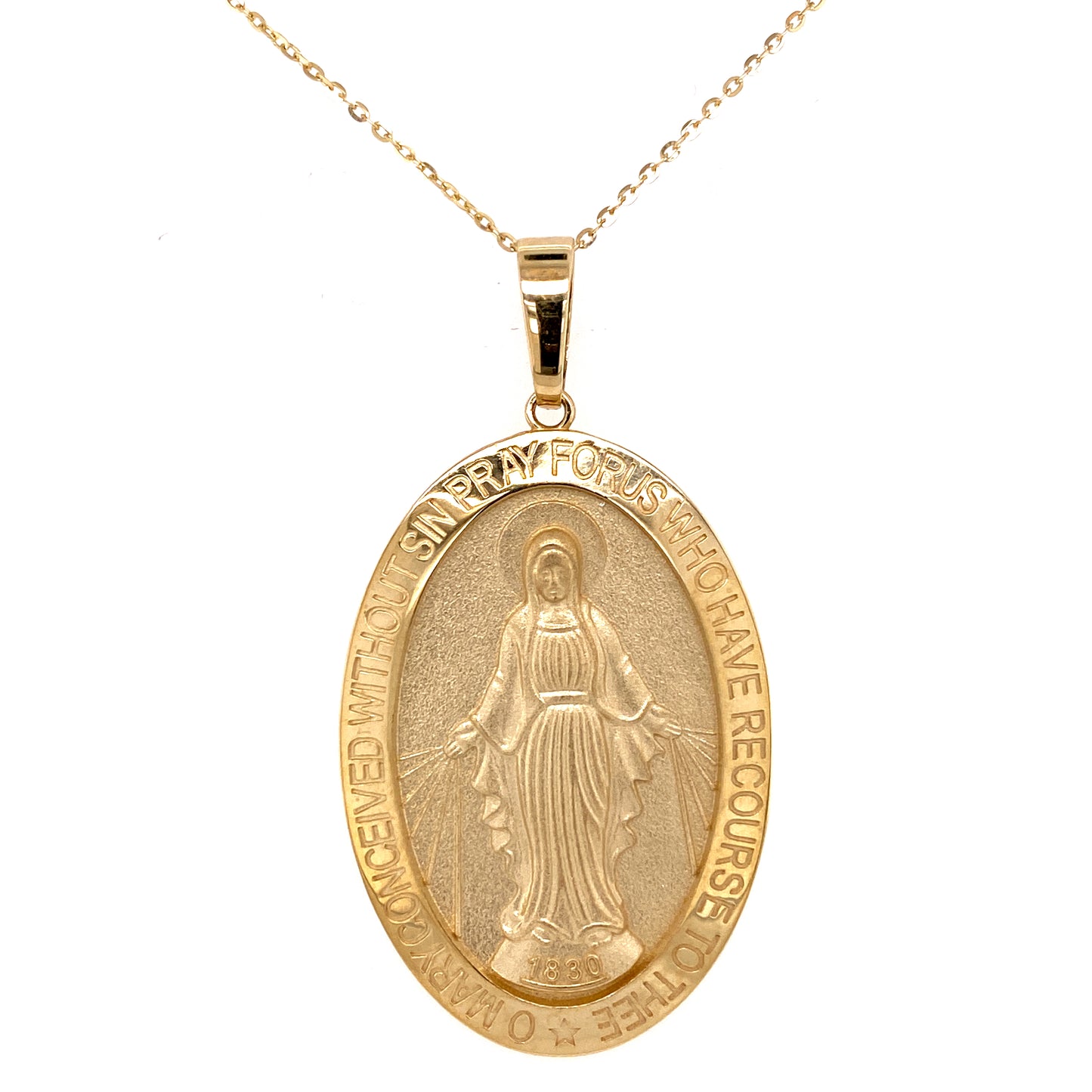 Oval Miraculous Medal (40mmX 28mm) 14K Yellow Gold