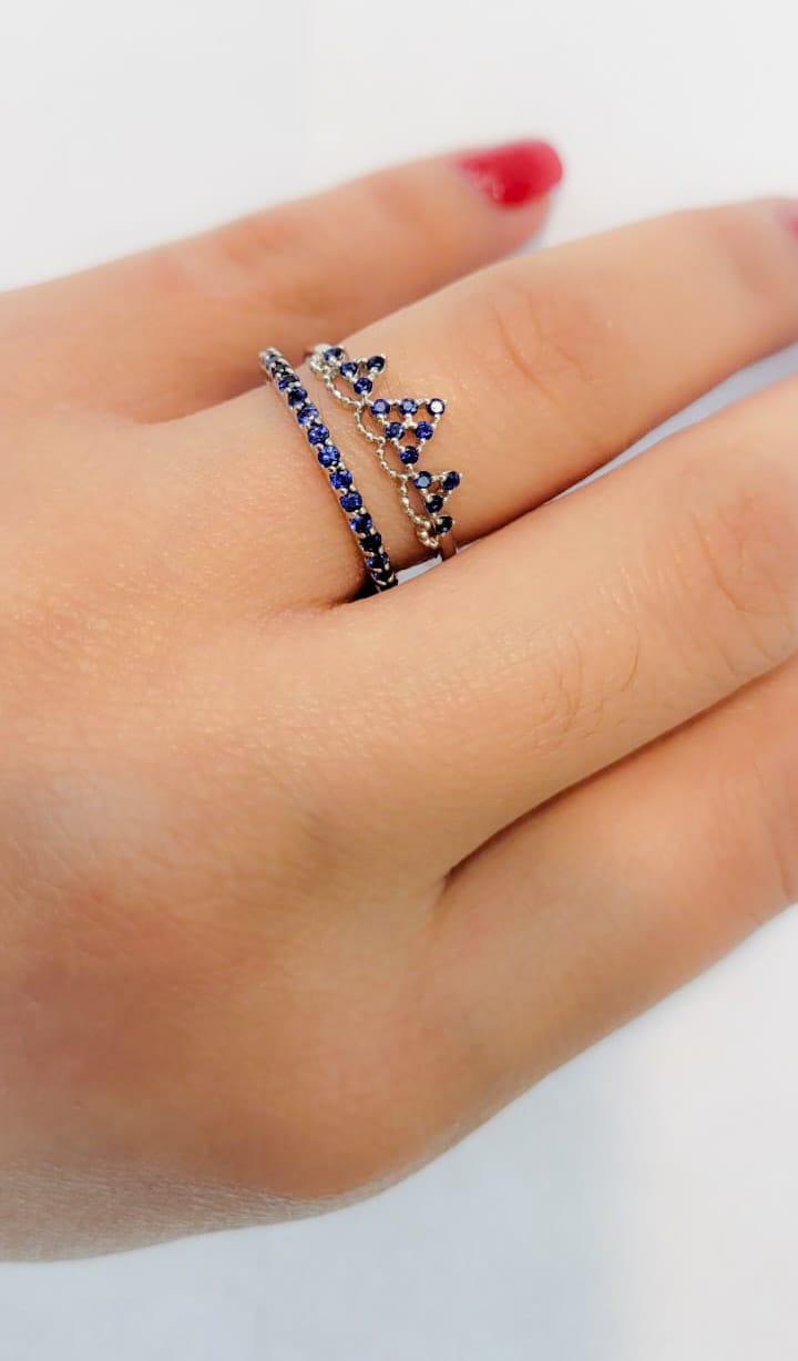Blue Sapphire Crown Shape Ring 18K Gold