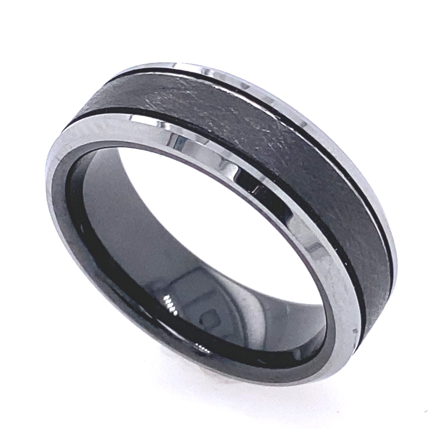 Men's Tungsten & Ceramic Inlay Brush Polish Flat Design 6.5mm Wedding Band