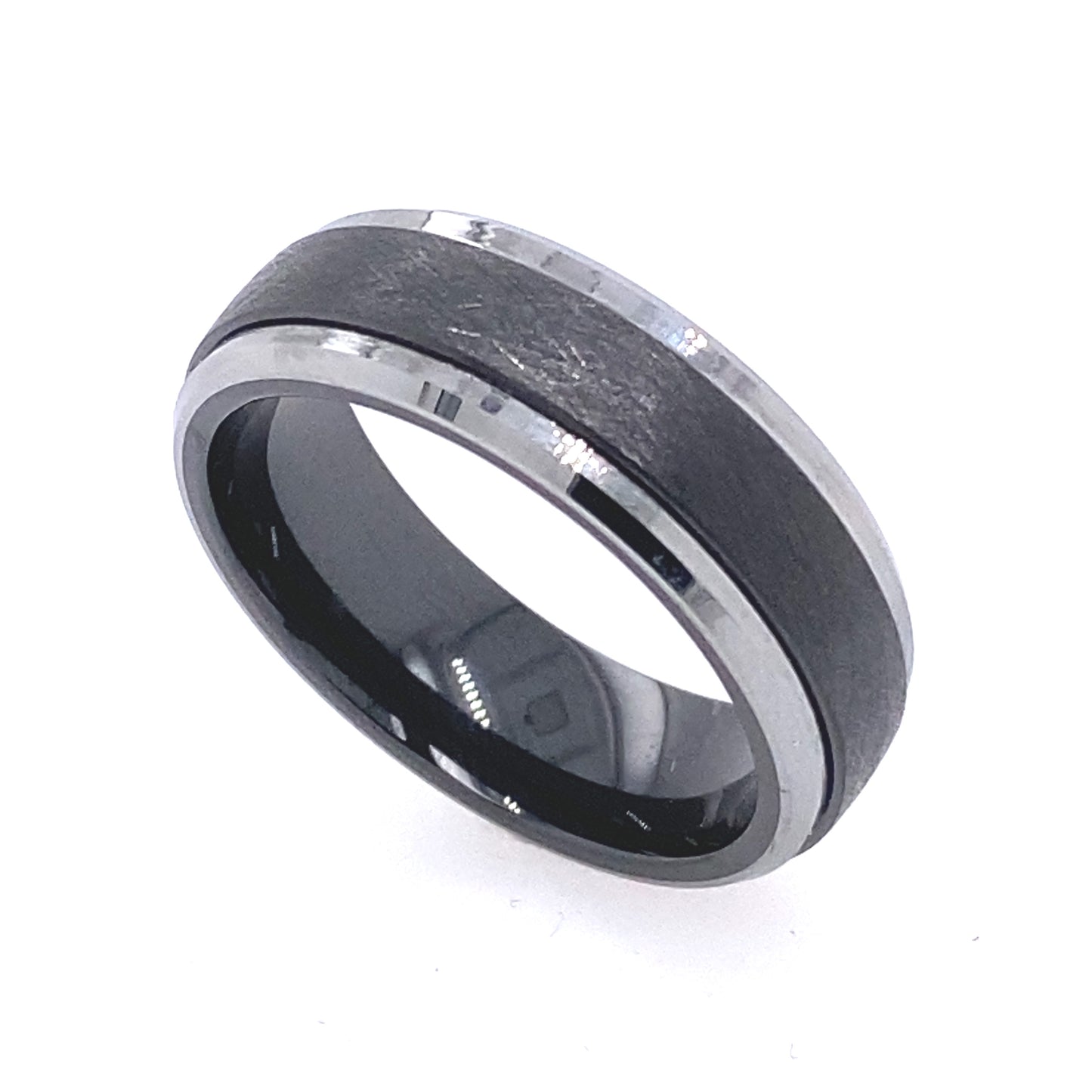 Men's Tungsten & Ceramic Inlay Brush Polish Domed Design 6.5mm Wedding Band