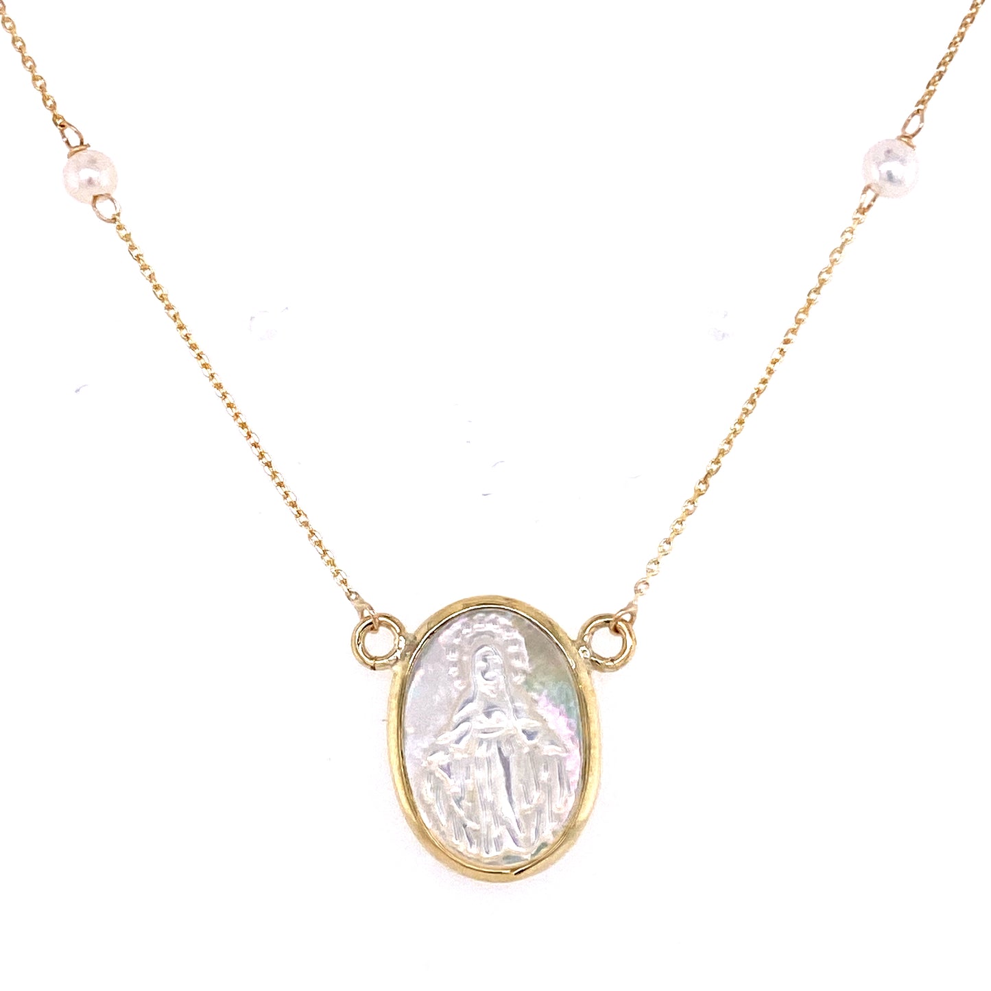 Mother of Pearl Miraculous or Guadalupe Medal Necklace