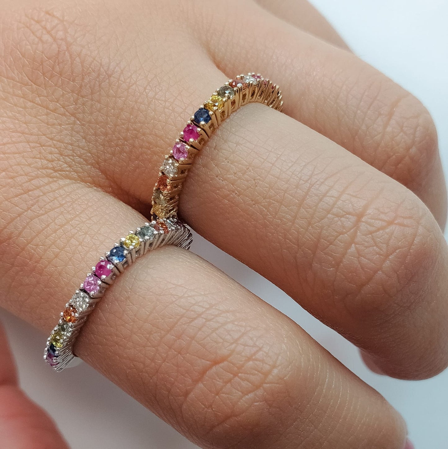 Flexible Multi Color Sapphire with Diamonds Flexible Ring 14K