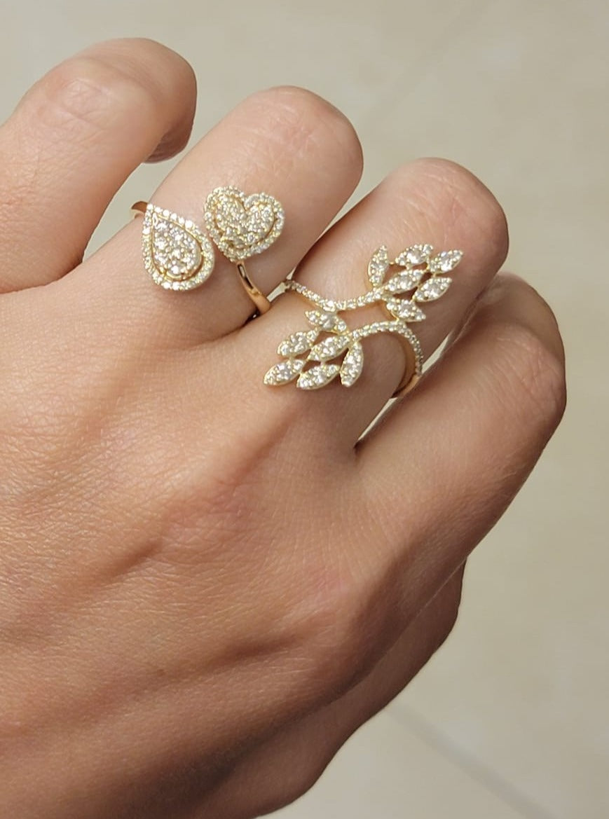 YOU AND ME Heart and Pear Diamond Ring 14K Gold