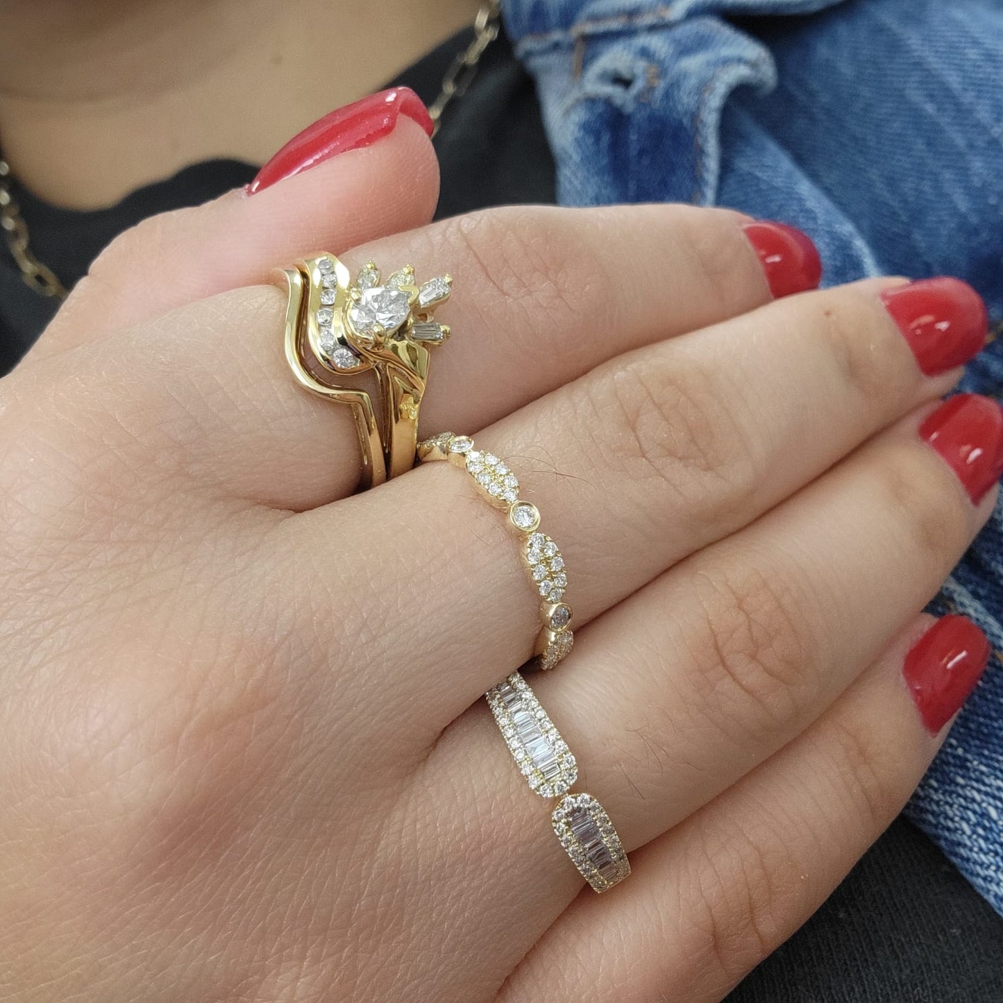 Pear Shape Peacock Diamond Ring Set 14K Gold