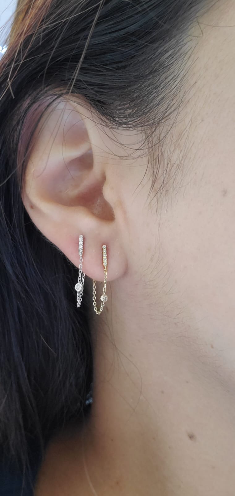 Diamond Bar Chain Earring 14K Gold