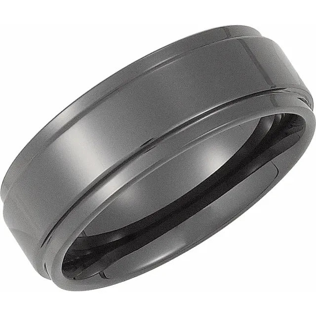 Men's Black Ceramic Couture All Polish Comfort-Fit Ridged 8.0mm Wedding Band