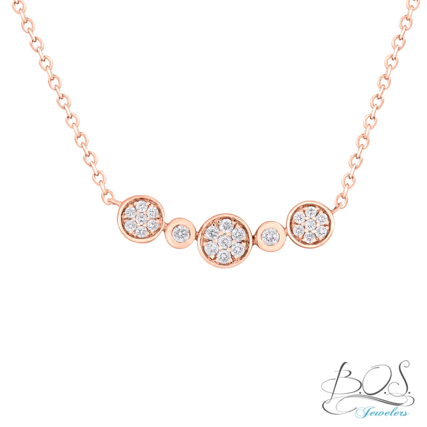 Round Design Bar Diamond Necklace 14K Gold