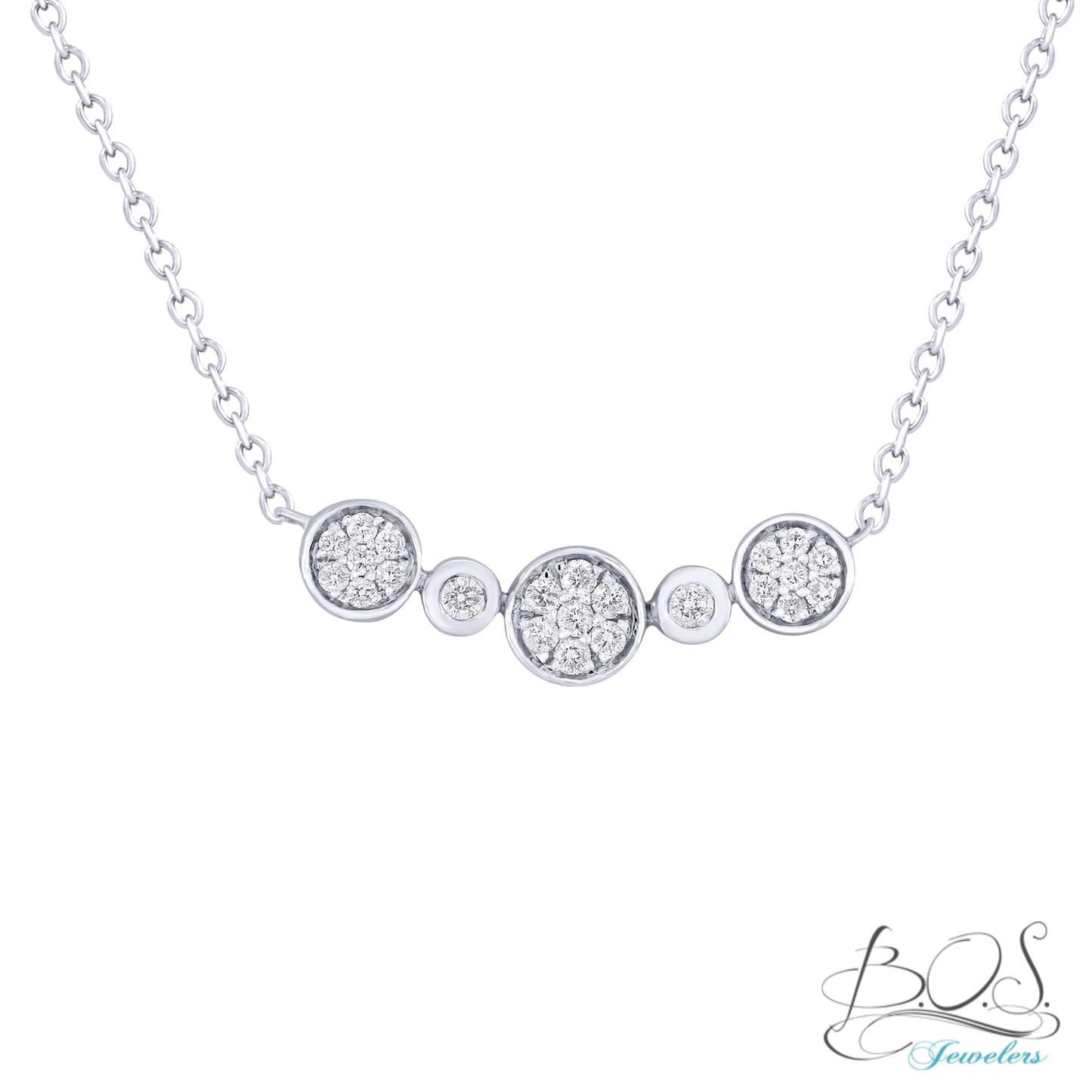 Round Design Bar Diamond Necklace 14K Gold