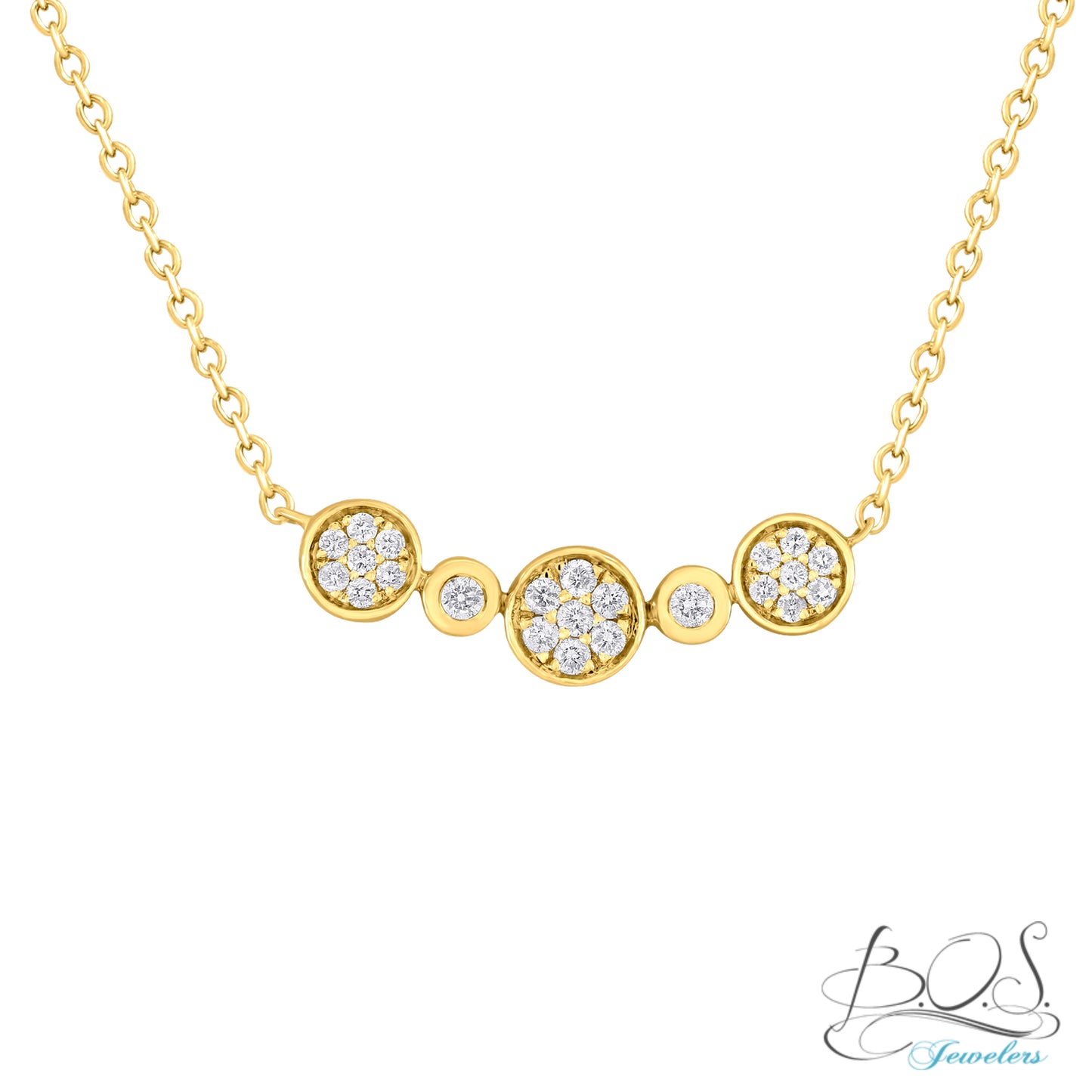 Round Design Bar Diamond Necklace 14K Gold