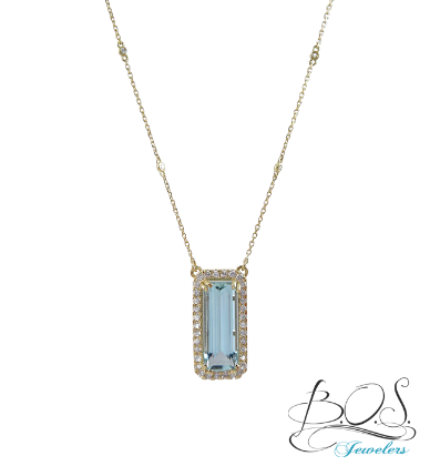 Diamonds and Aquamarine Necklace 18K Gold