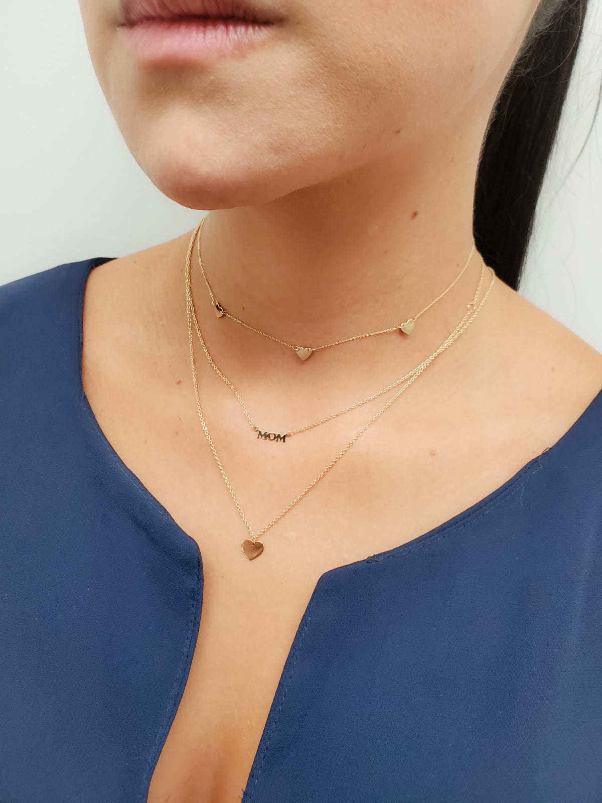 Small Three Heart Choker Necklace 14 Karat Gold