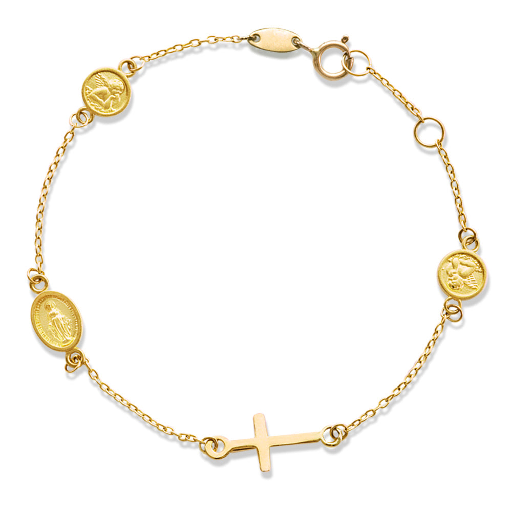 14K Yellow Gold Multi Religious Charm Bracelet
