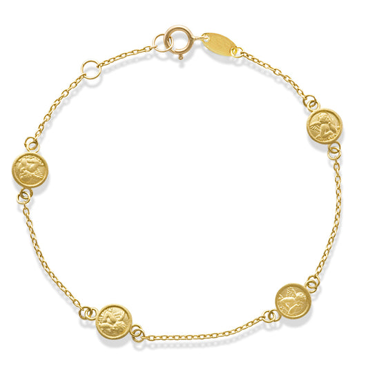 Heavenly Blessings 14K Gold Miniature Angel Medal Station Bracelet