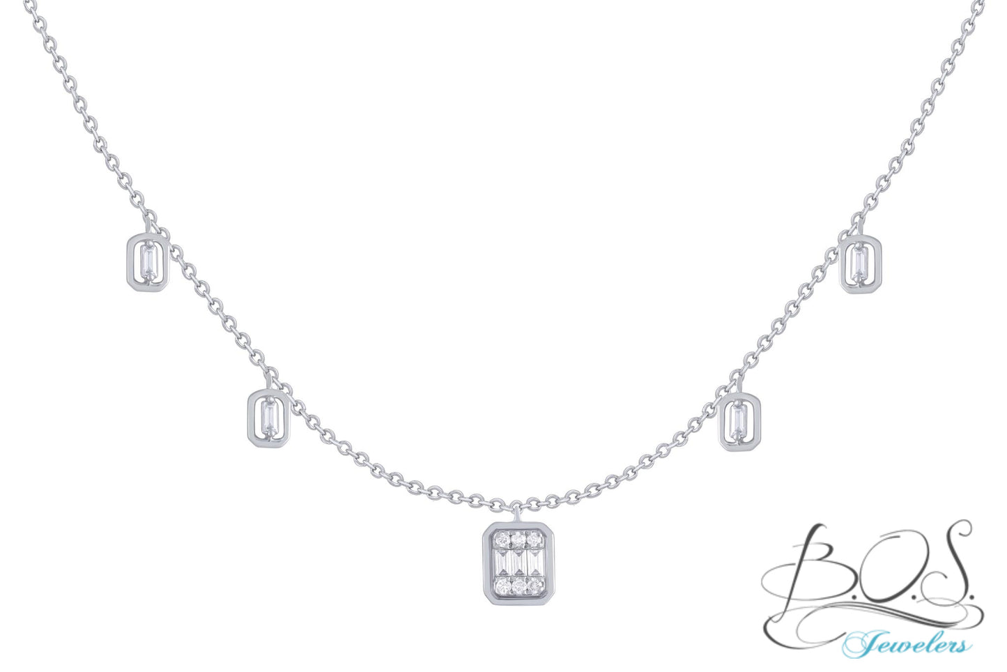 Baguette Cut Diamond Dangle Necklace 14K Gold