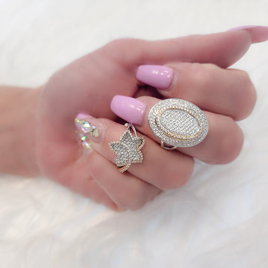 Diamond Micro Pave Oval Fancy Cocktail Ring Two -Tone Gold