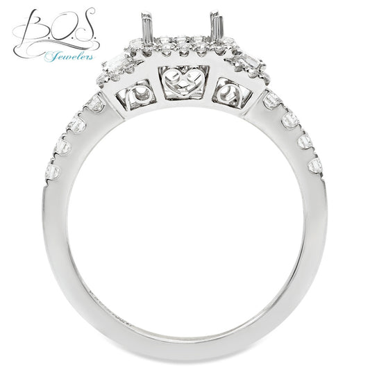 Braulia Trapezoid Diamond Halo Semi-Mount Engagement Ring 18K White Gold