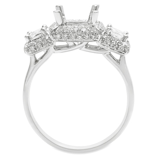 Three Stone Micro Pave Halo 18 Karat White Gold Diamond Engagement Ring