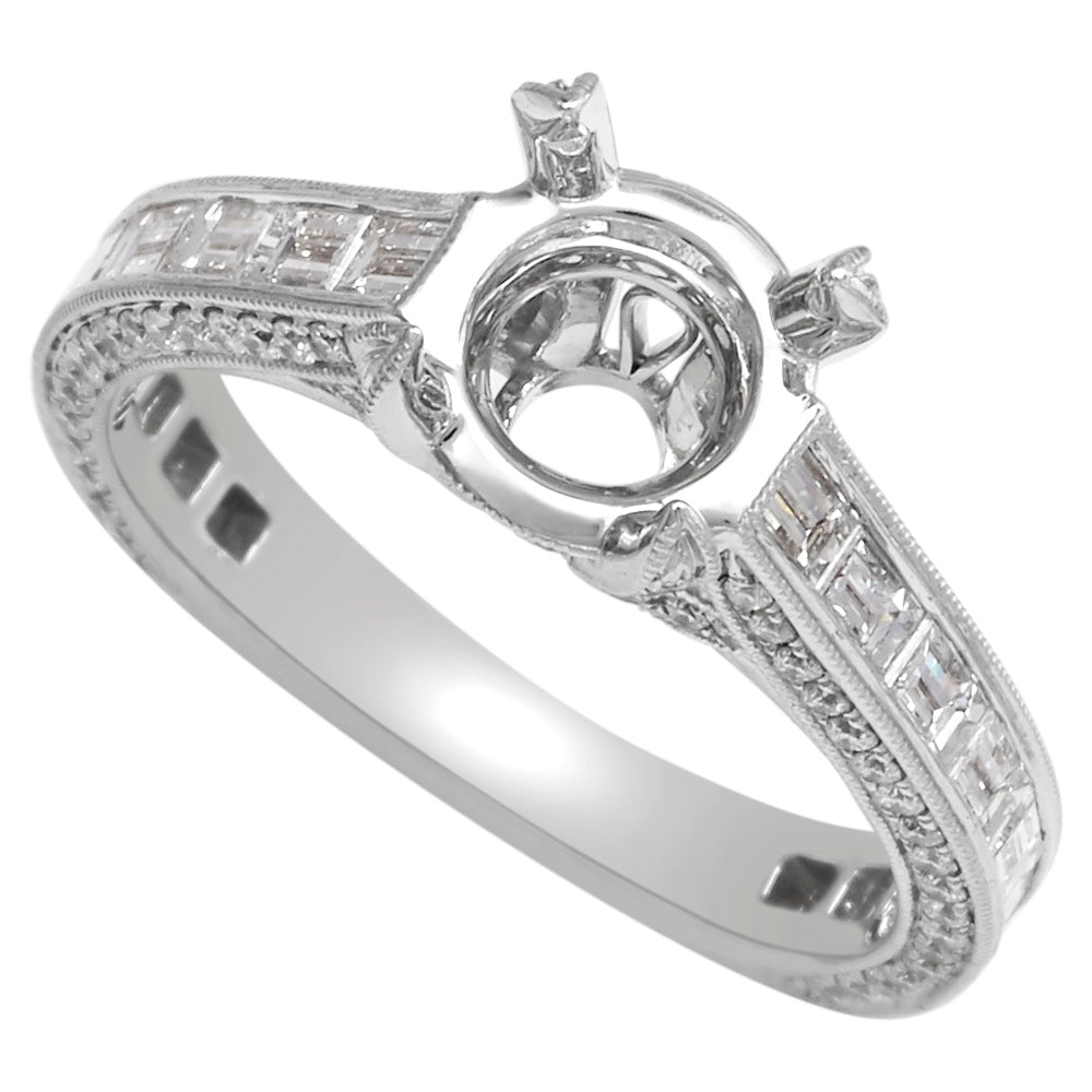 European Shank Baguette Diamond Setting in 18K White Gold