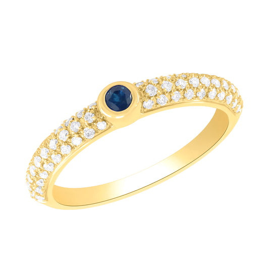 Single Color Stone with Detailed Pave Diamond Ring