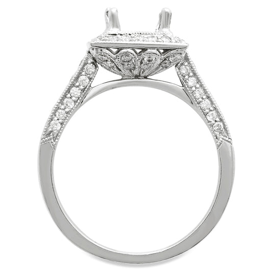 Square Halo Pave Fusion Diamond Engagement Ring 18K White Gold